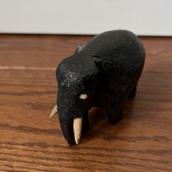 Hand Carved Dark Finished Wooden Elephant With Tusk Figurine 3.5“ X 2.75“ X 1.75“