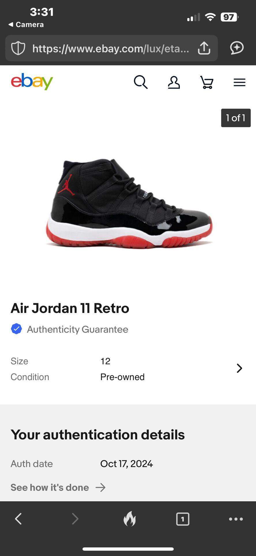 2012 Air Jordan 11 Retro Bred Size 12