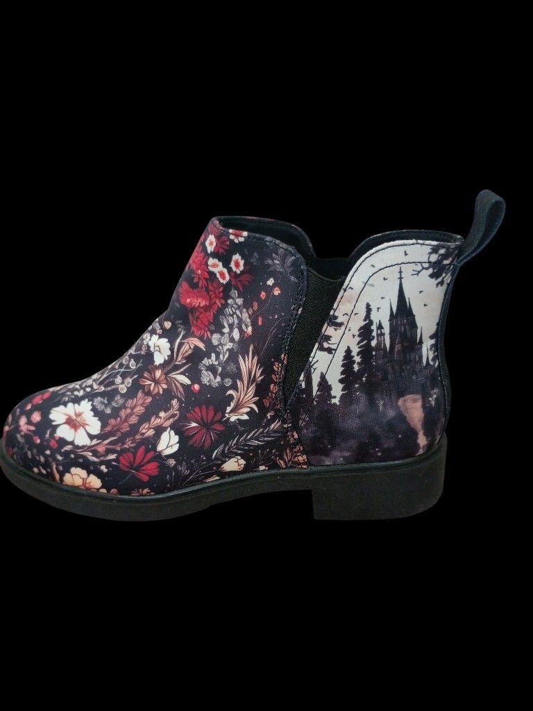 Rogue + Wolf "Dark Fairytale Classics"Floral & Gothic Boots - Size US 8 (Vegan