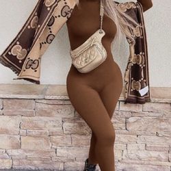 Brown Mock Neck Jumpsuit 