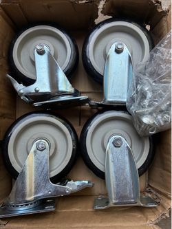 5" Swivel Caster Wheels Heavy Duty 4 Pc Hard Rubber 127X32 With Brake New (A4)