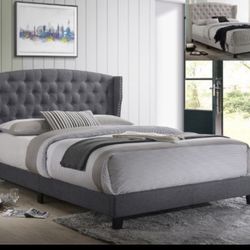 KING TUFTED BED GREY