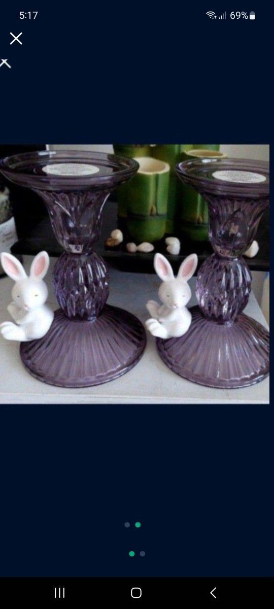 New Bath And Body Works Set Bunny Candle Holders $25