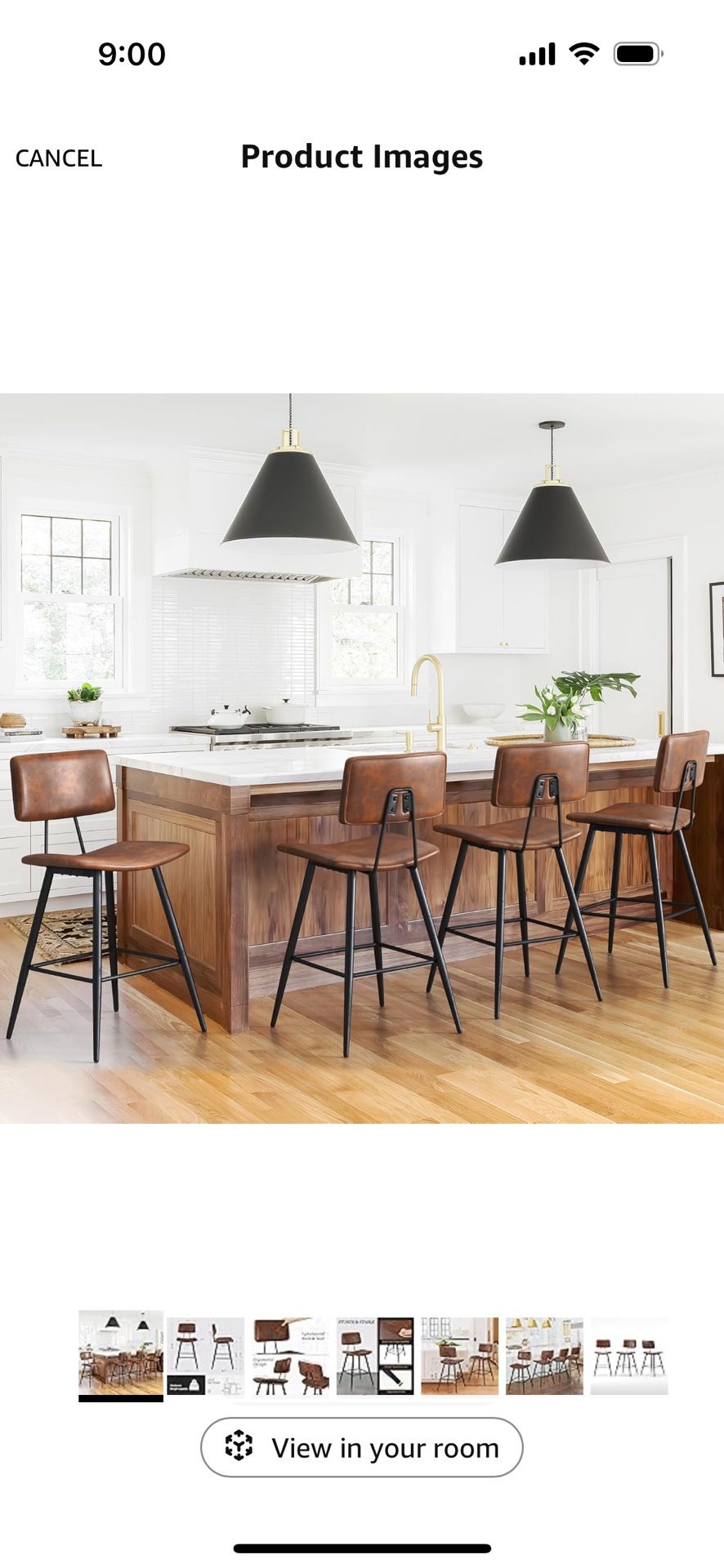 24.5" Red Brown Bar Stools Set of 4, Faux Leather Upholstered Counter Height Bar Stools with Backs, Metal Footrest and Legs, Armless Bar Chairs for Ki
