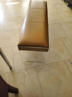 Tan leather lucite bench some scratches  as is