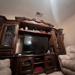 Elegant Large Wood TV Entertainment Center – Adjustable Size, Built-In Lights, Tons of Storage