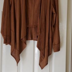 Chico's Faux Suede Perforated Drape Cardigan Jacket.  Read