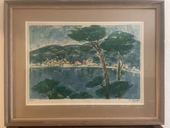 Edouard Righetti , Village By The Sea , Signed & Numbered Print Italian Artist