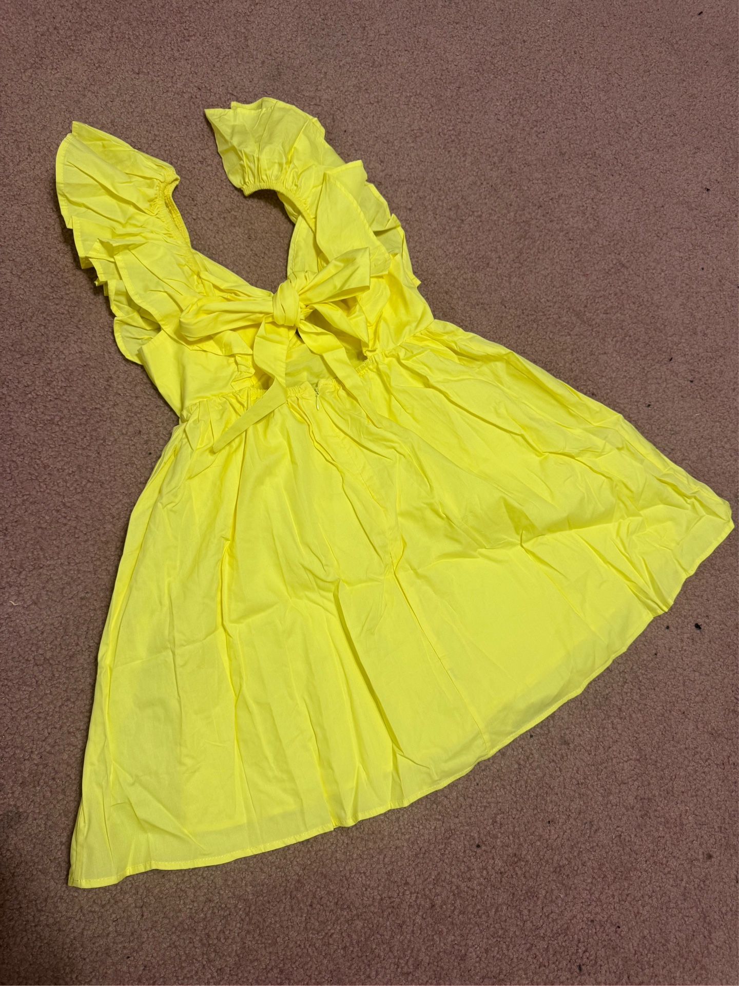 New small yellow short ruffle mini bow dress boho