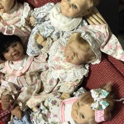 Vintage Collection Of 10 Berenguer JC Toys Soft Body Baby Mini Dolls.