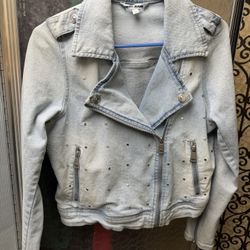 DKNY studded Moto Jean Jacket Size Medium 