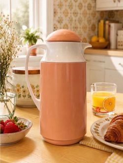 Vintage 80s retro white peach coffee tea hot cocoa carafe glass interior server