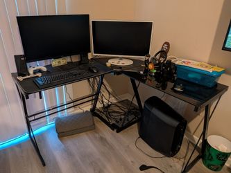Black L-Shaped Glass Top Computer Desk