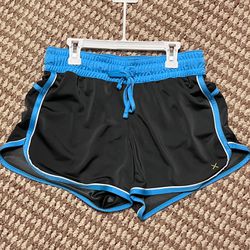 womens xersion black and blue shorts, size small