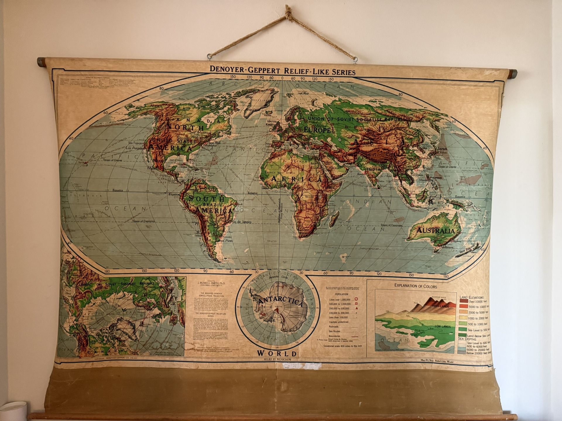 Large Vintage Denoyer-Geppert Roll Up Hanging Map