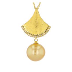 Golden Cultured South Sea Pearl & 0.25ctw White Topaz 18k Yellow Gold Over Silver Pendant With Chain And Earrings