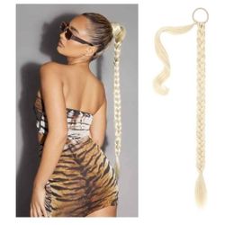 NEW! Long Braided Ponytail Extension,  Cool Platinum Blonde, 34" (After Braided 30"),extras included