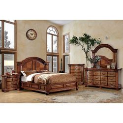 Brand New Tobacco Oak 4pc Eastern King Bedroom Set (Available In California King)