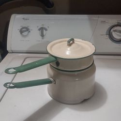 Vintage Kodums Jernverk Sweeten Soft Cream &Green Enamelware Steamer Combo/Double Boiler