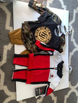 One 2 piece Akademik tracksuit and one 3 piece Enyce set both size 12 months and new with tags. Never worn.