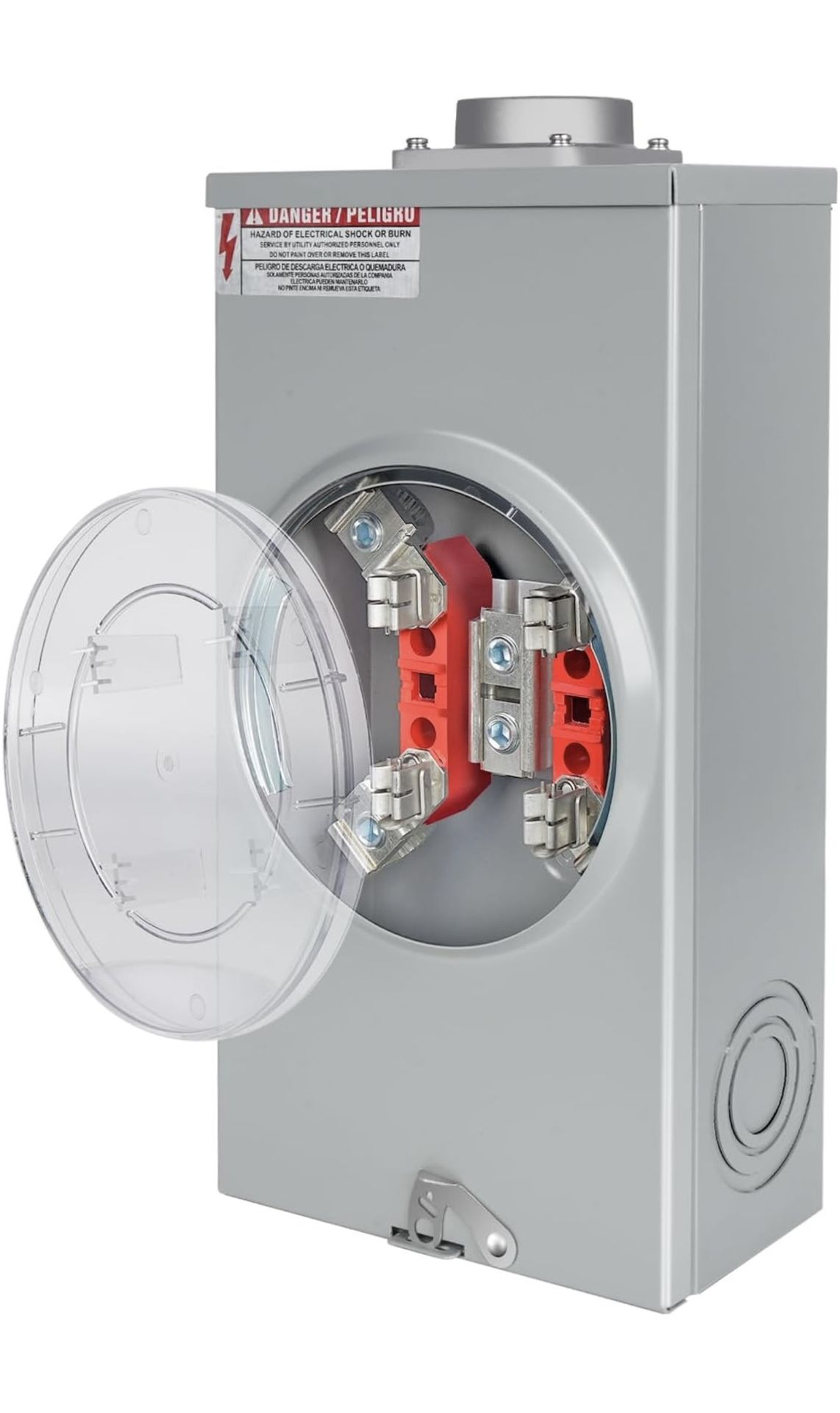 200 Amp Meter Socket 1 Phase 4 Jaw 600V 3 Wire Ringless Type with Horn Bypass and Meter Cover Plate, Suitable for Overhead or Underground Feed