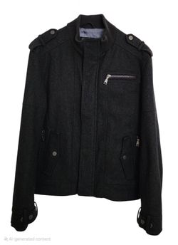 INC International Concepts Wool Blend Mock Neck Black Bomber Jacket, Dark Grey- Size M