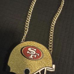 Custom 8” 49ers helmet made out of wood with gold cubin chain