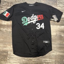 Fernando Valenzuela (L/XL) Black Los Angeles Dodgers Mexican Flag Heritage Baseball Jersey 