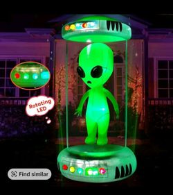 8.2FT Corded Waterproof UFO Shape Halloween Inflatable with Alien, Animated RGB LEDs - Pre-Lit Outdoor Yard Decor for Halloween Party, Outdoors Festiv