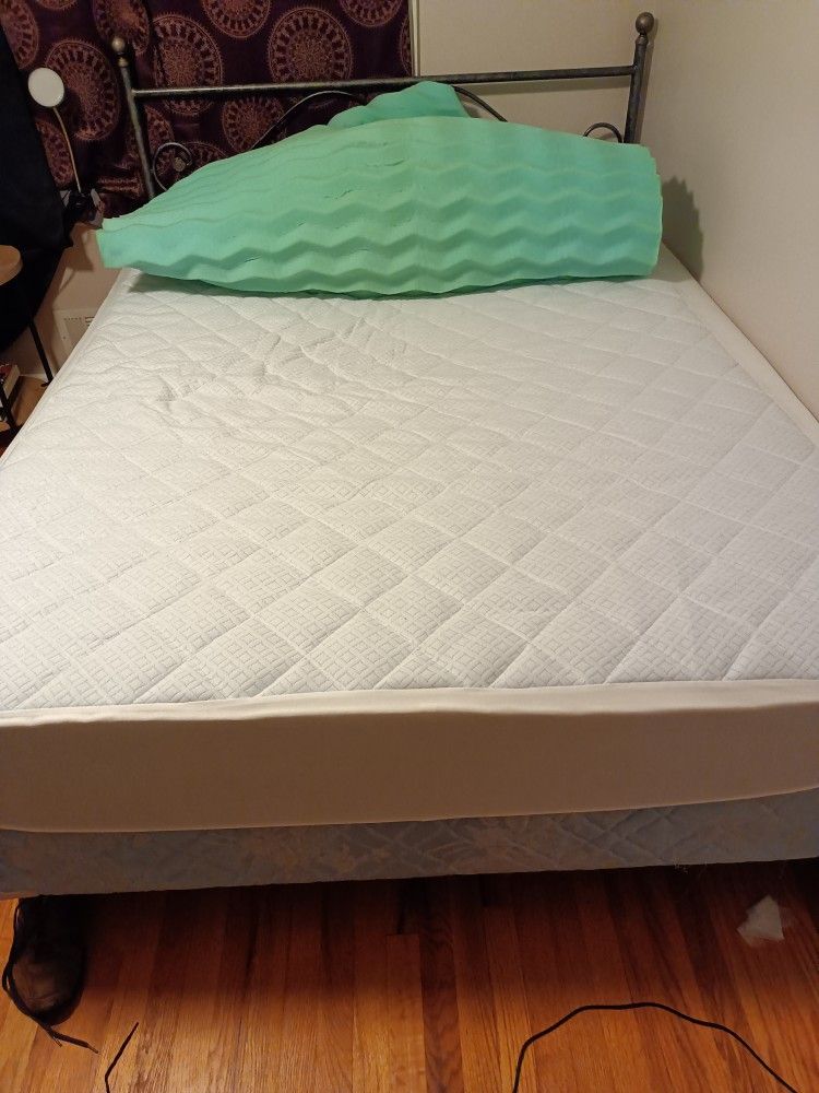 Queen Bed, Box spring, And Collapsible Frame