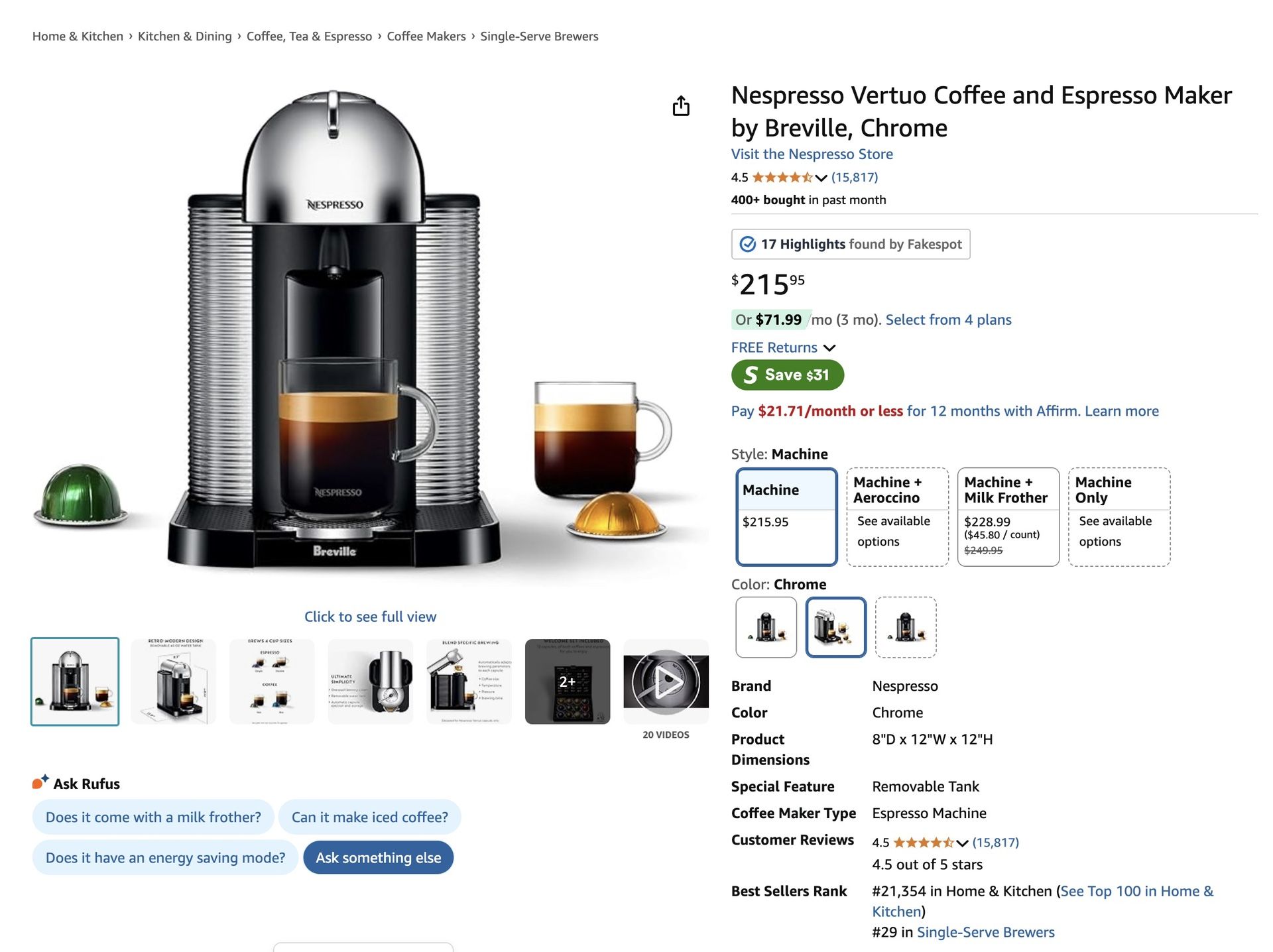 Nespresso Vertuo Coffee and Espresso Maker by Bree