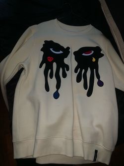 Cream Graphic Crewneck Sweatshirt with Drip Eye Patches