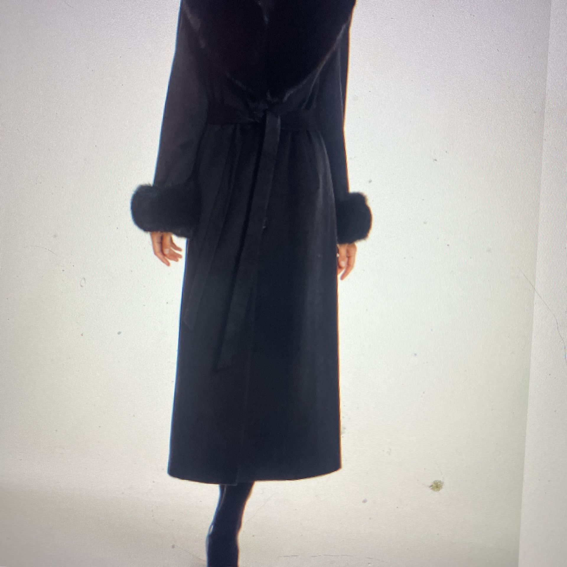 Black FOX Cashmere Wool Winter Coat Fox Collar Cuffs