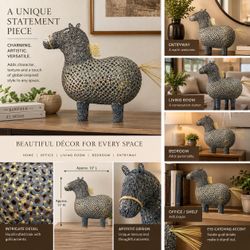 Global Views Large Handcrafted Metal Horse Sculpture – Wire & Gold Accent Décor
