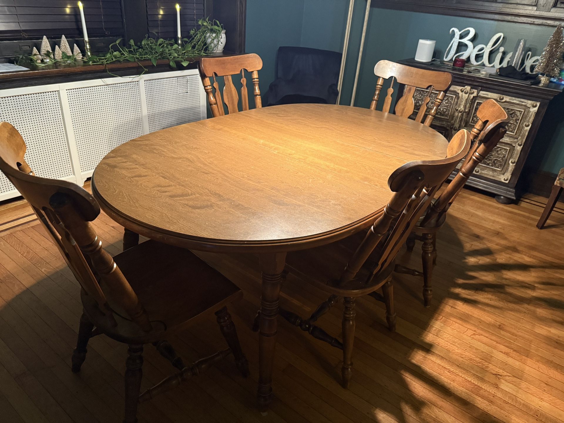 Solid Wood Dining Table + 5 Matching Chairs – $200