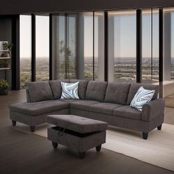 Gray Sectional Sofa with Storage Ottoman