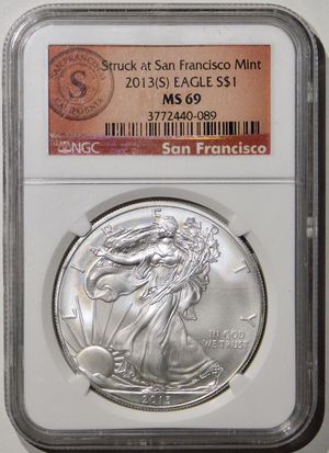 Photo 2013-(S) American Silver Eagle NGC MS-69