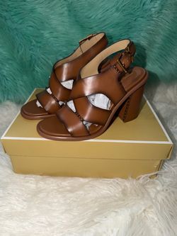 NIB Michael Kors Brown Leather Cutout Block Heel Sandals Women’s Size 7.