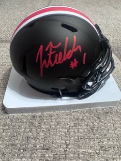 Justin Fields Signed Ohio State Buckeyes Alt Black Mini Helmet-Beckett Coa