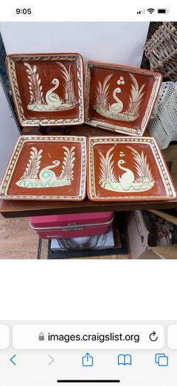 Vintage Mexican pottery set four plate plate bird hand painted dinnerware