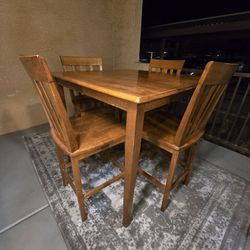 Solid Wood Counter/Bar-Height Dining Table with 4 Matching Chairs