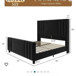 Queen Black Velvet Bed Frame New In Box