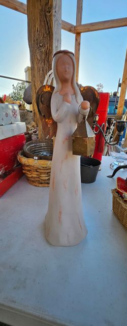 Vintage Gentle Souls Terracotta Angel with Copper Wings & Lantern (18")