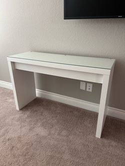 IKEA Malm White Desk with Glass Top