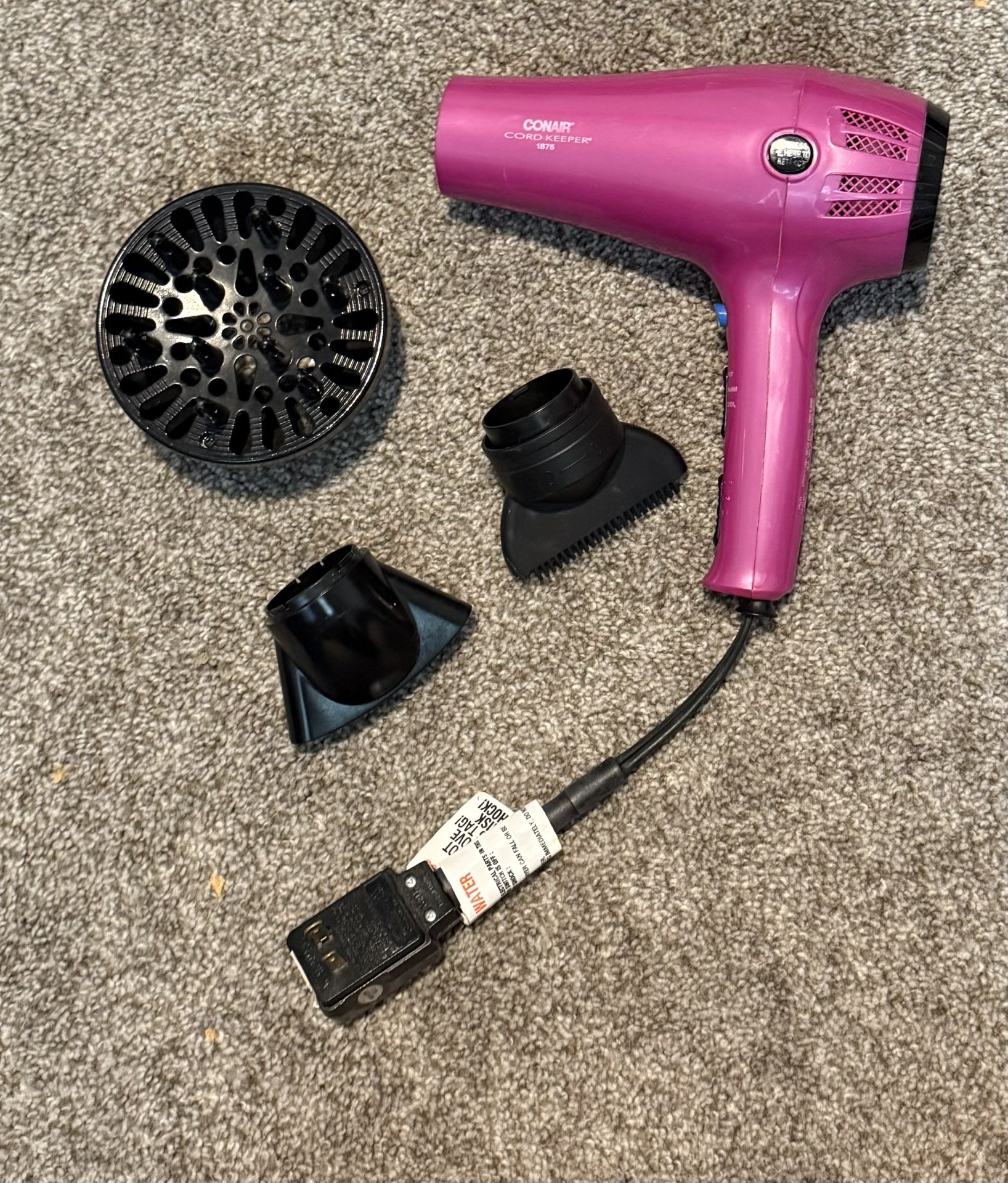 Conair Hair Dryer with Retractable Cord, 1875W Cord-Keeper Blow Dryer - Pink