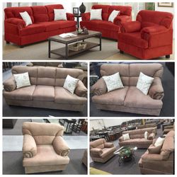 New 3pcs Red/light brown Fabric Sofa Loveseat and Chair Set