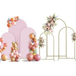 Holldoor Arch Backdrop Stand And Cover Set, 3 Metal Balloon Arch Backdrop 4ft 5ft 6ft, Gold Arched Stand Frame For Wedding, Parties,Birthday, Backdrop