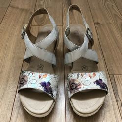 Womens Remonte Soft Floral Silver Metallic Wedge sandals size 39