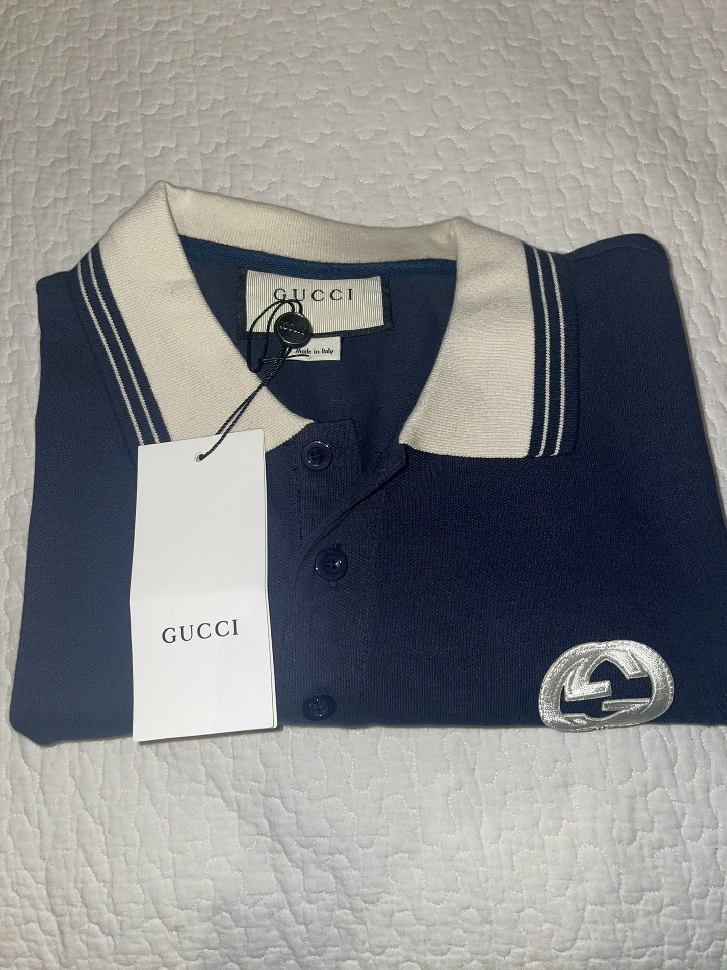 Gucci Dark Blue Polo With Cream Collar