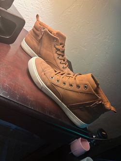 Tan High-Top Sneaker Boots with Side Zip newer only warn once